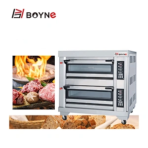 Stainless Steel High End Commercial Bakery Kitchen Equipment Two Deck Four Trays Gas Oven