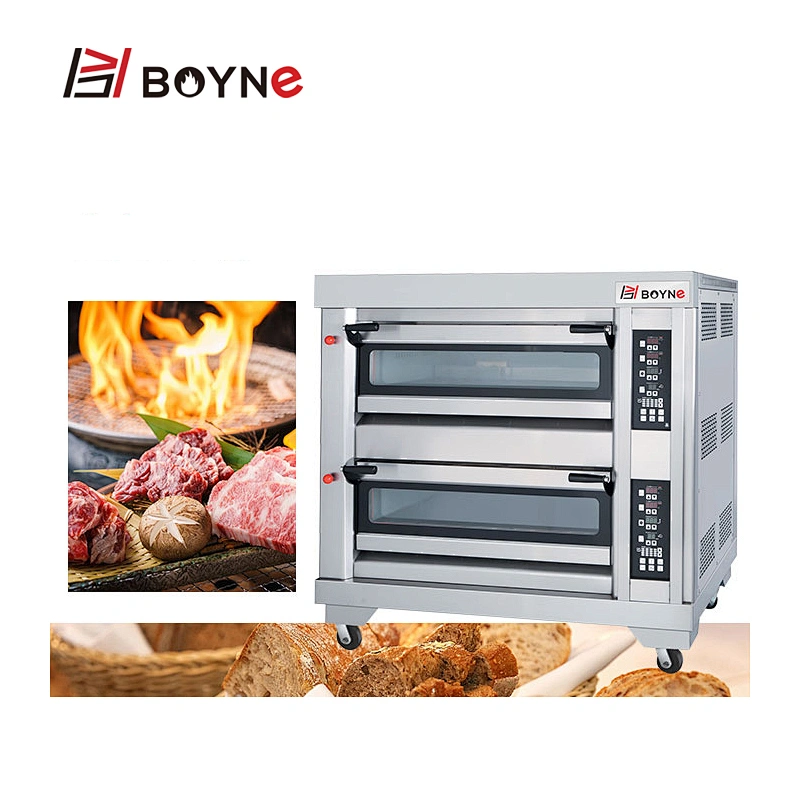 Stainless Steel High End Commercial Bakery Kitchen Equipment Two Deck Four Trays Gas Oven