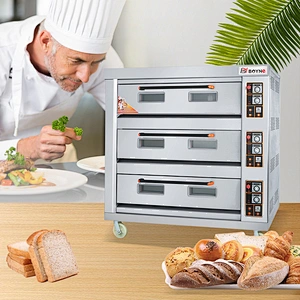 Commercial Durable Stainless Steel Three Deck Nine Trays Big Capacity Gas Bakery Oven