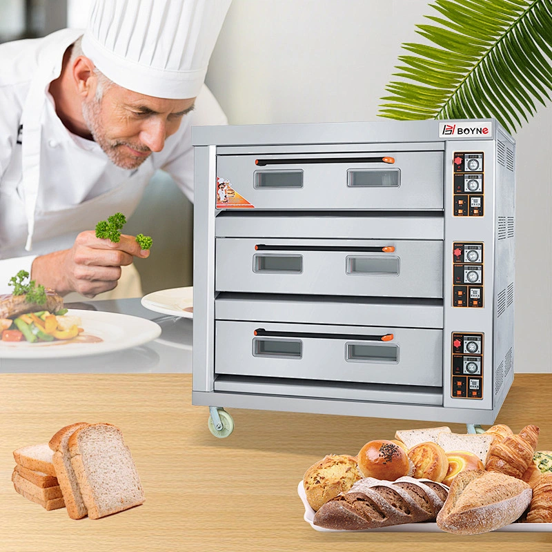 Commercial Durable Stainless Steel Three Deck Nine Trays Big Capacity Gas Bakery Oven