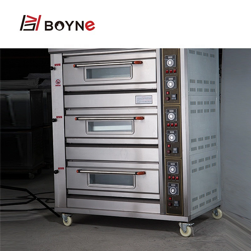 Commercial Bakery Gas 3 Layer 9 Trays Deck Oven Temperature Control Kitchen Oven
