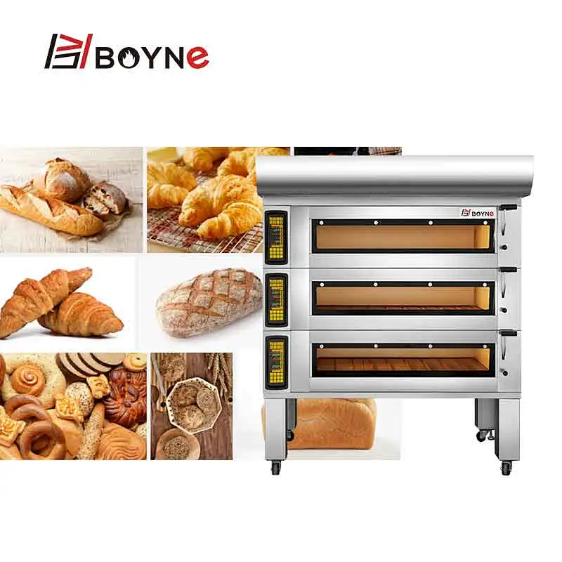 Touch Screen Visible Window Bakery Deck Oven With Three Layer Nine Trays