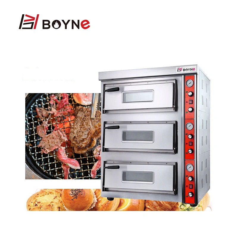 Stainless Steel Commercial Bakery Kitchen  Pizza Oven Three Deck Bakery Oven With Stone