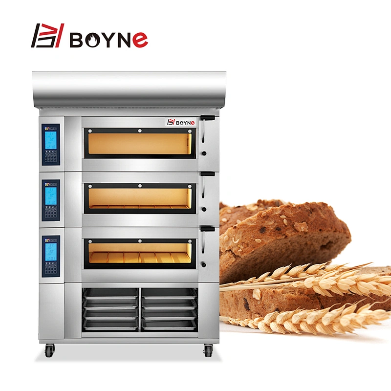 Baking Equipment LCD Display Panel 3 Layer 6 Trays Bakery Oven With Steam System