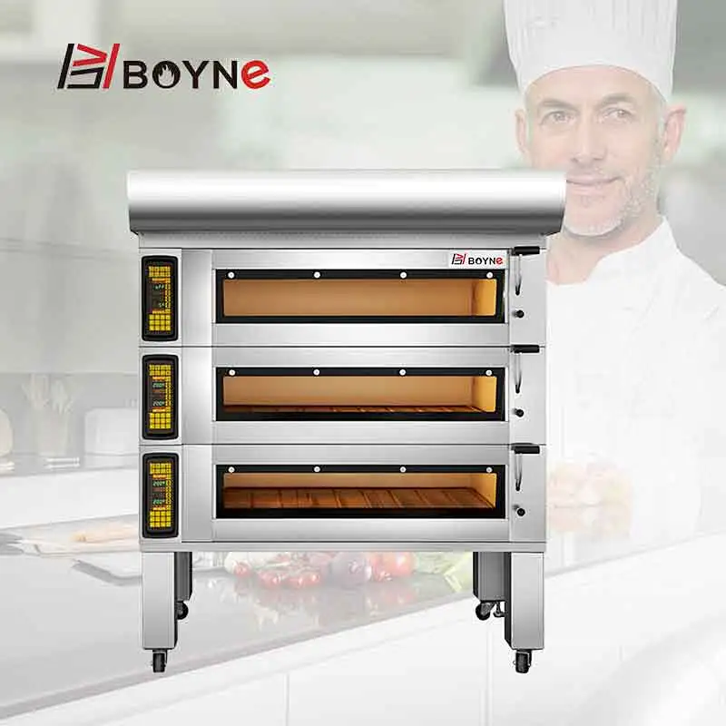 Touch Screen Visible Window Bakery Deck Oven With Three Layer Nine Trays