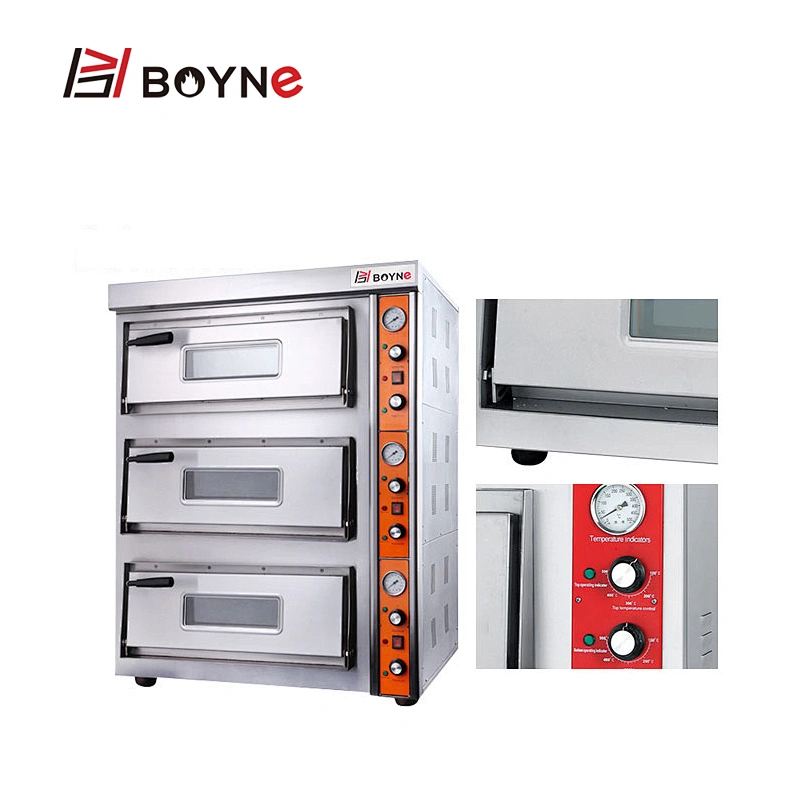 Stainless Steel Commercial Bakery Kitchen  Pizza Oven Three Deck Bakery Oven With Stone