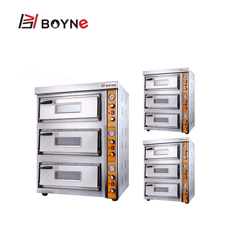 Stainless Steel Commercial Bakery Kitchen  Pizza Oven Three Deck Bakery Oven With Stone