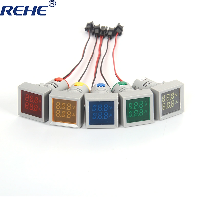 22mm 100A 50~500V AC white green red yellow blue single LED indicator digital voltmeter ammeter
