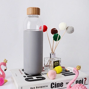 new design borosilicate bpa free 500 ml silicone glass bottle bamboo lid bottle