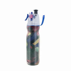 Best selling double layer PE plastic Spray Mist Bottle outdoor sports drink water bottle with straw