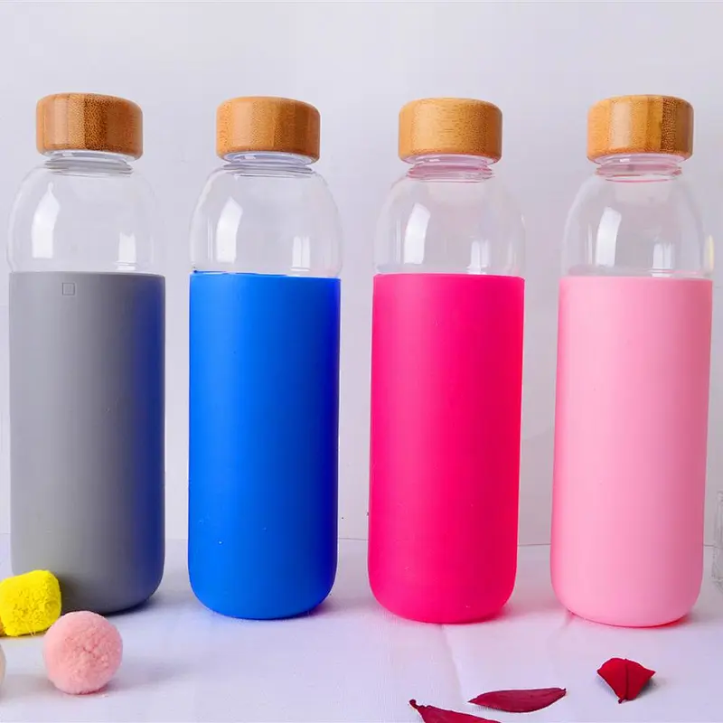 Portable sport travel colorful borosilicate glass silicone sleeve water bottle