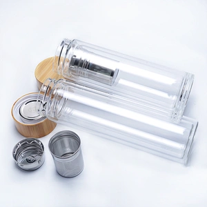 Petolar Manufacturer 400ml 500ml Double Wall Tea Infuser Glass Water Bottle Cup with Bamboo Lid