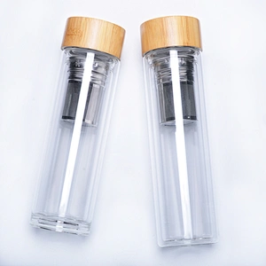 Petolar Manufacturer 400ml 500ml Double Wall Tea Infuser Glass Water Bottle Cup with Bamboo Lid