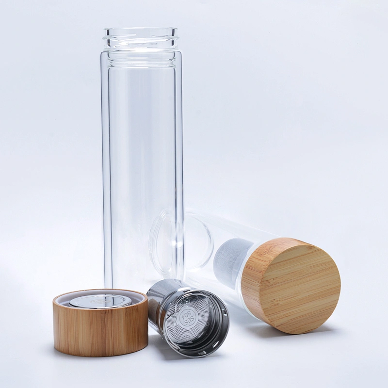 Petolar Manufacturer 400ml 500ml Double Wall Tea Infuser Glass Water Bottle Cup with Bamboo Lid