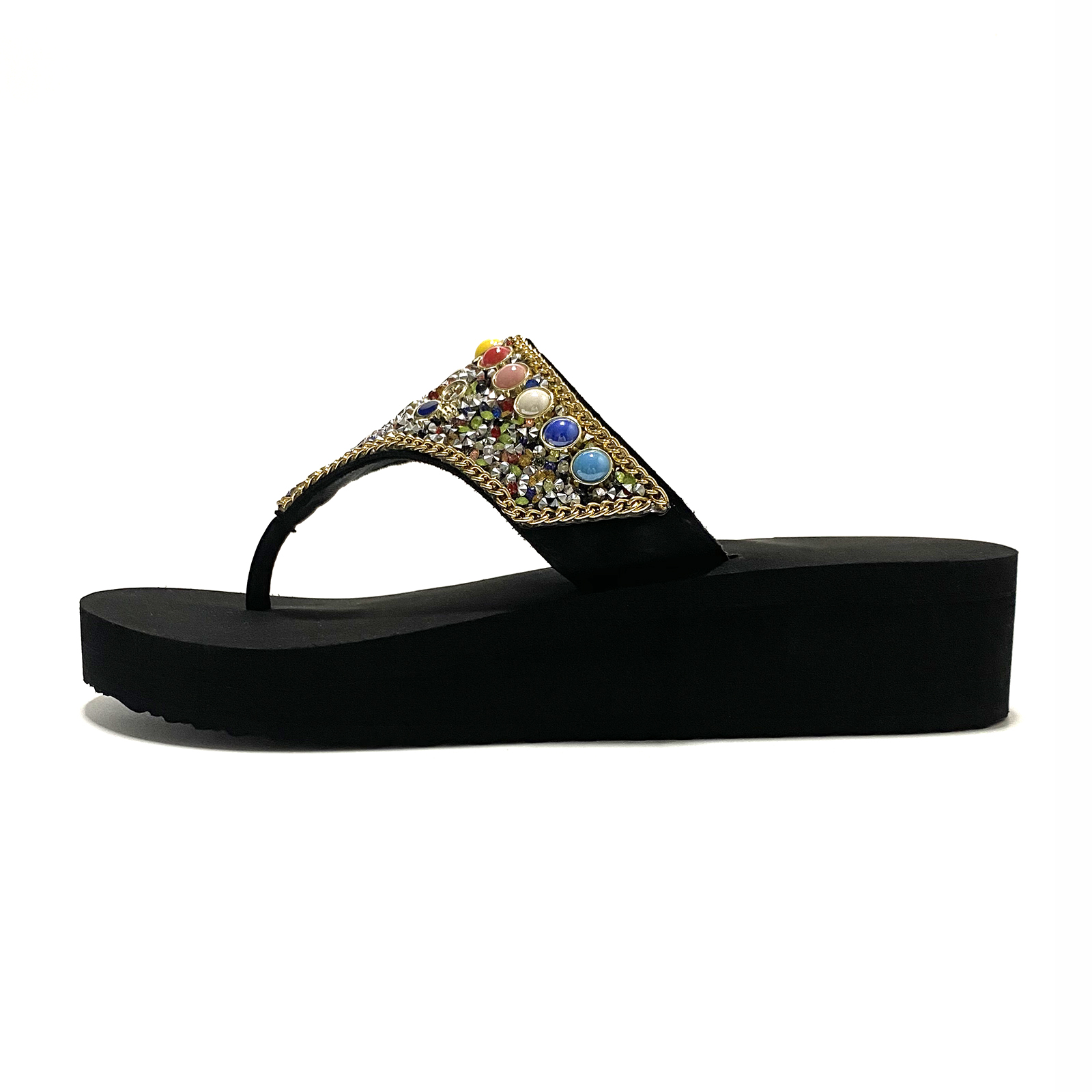 Ladies Rhinestone Sparkle Wedge Flip Flops