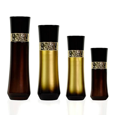 Wholesale 30ml 60ml 100ml 120ml  Black Gradient Gold Cosmetic Skincare Lotion Glass Container Set
