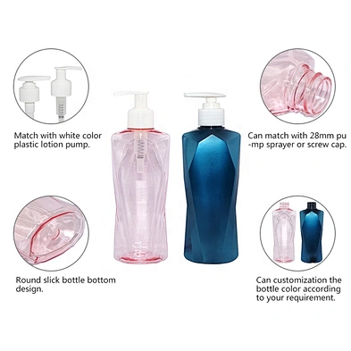 Plastic Pet Bottle for Shampoo Hot Design 300ml Blue and Pink Lotion Pump Beauty Packaging Decal 32g