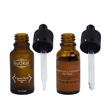 factory price 15ml 20ml amber black dropper hot stamping label personal care packaging small glass oil bottle