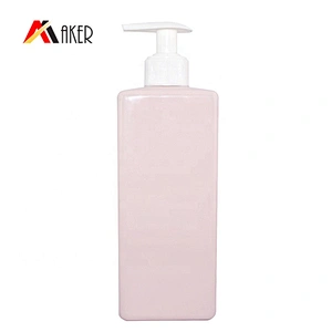 Factory supply empty cosmetic 450ml pink PET plastic square shampoo bottle supplier