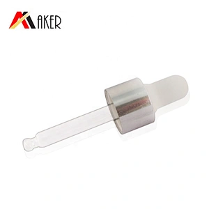 China manufacturer 18mm white rubber silver aluminum covered dropper for cosmetic essential oil glass bottle