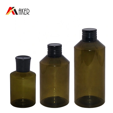 50ml 150ml 200ml PET plastic cosmetic lotion facial toner bottle packaging with black aluminum/plastic screw cap