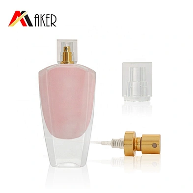 2019 New 50ml Fragrance Empty Internal Painting Pink Glass Perfume Bottle Cosmetic Packaging with Mist Sprayer