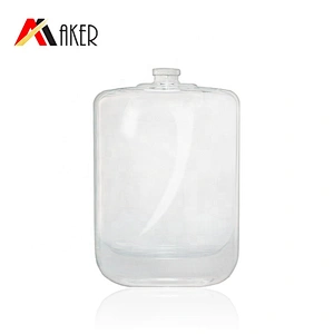 Flat square 100ml clear empty crystal perfume glass bottle packaging with gold aluminum mist sprayer and acrylic cap