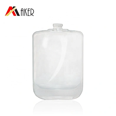 Flat square 100ml clear empty crystal perfume glass bottle packaging with gold aluminum mist sprayer and acrylic cap