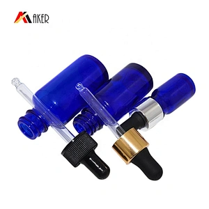 Wholesale 10ml 30ml 1oz blue essential oil glass dropper bottle with aluminum dropper