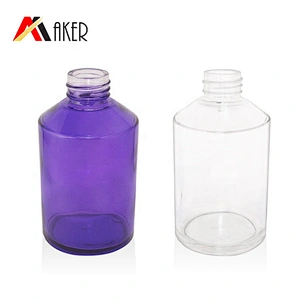 Hot sale custom 200ml painting purple glass toner bottle glass lotion bottle with gold aluminum mist sprayer or cream pump