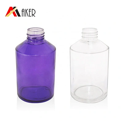 Hot sale custom 200ml painting purple glass toner bottle glass lotion bottle with gold aluminum mist sprayer or cream pump
