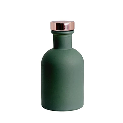 Room decorative 100ml green color froseted glass diffuser bottle with sticker rattan reed