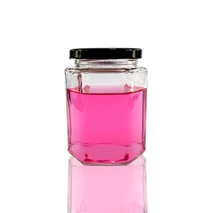 customize 350ml clear honey hexagon glass jar with tinplate cap for canned food