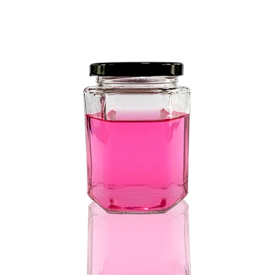 customize 350ml clear honey hexagon glass jar with tinplate cap for canned food
