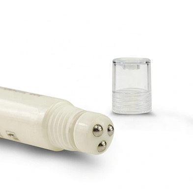 Factory 20g white LDPE plastic cosmetic massage roller tube with roller ball applicator and clear plastic screw cap