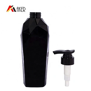 Empty custom 500ml black color unique shape PET plastic shampoo bottle with pump dispenser
