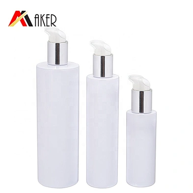 White cylinder pet bottle 250ml 300ml 400ml cosmetic lotion dispenser pump plastic bottle with cover