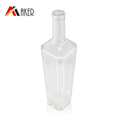 Wholesale 700ml empty clear cylinder square wine bottle special shape vodka glass bottle with silver aluminum covered cork