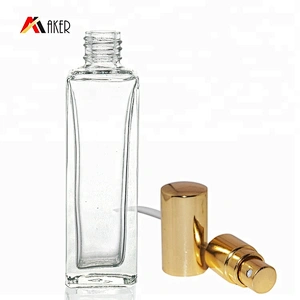 Custom luxury 15ml clear glass perfume bottles empty square shaped crystal glass spray perfume bottle with gold mist sprayer