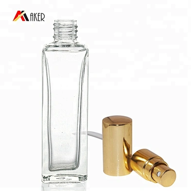 Custom luxury 15ml clear glass perfume bottles empty square shaped crystal glass spray perfume bottle with gold mist sprayer