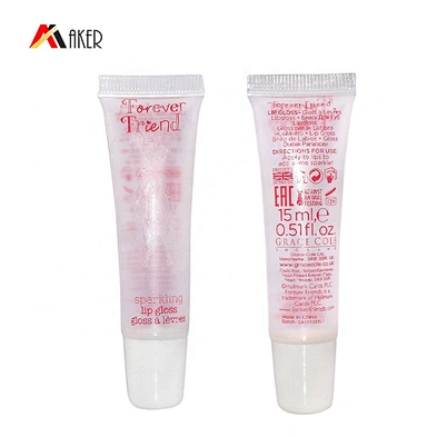 China manufacturer 15ml clear cosmetic lip gloss squeeze tube packaging with screw cap