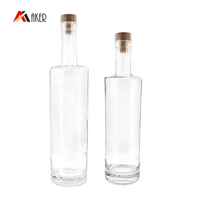 550ml 750ml clear glass round cylinder vodka glass bottle with cork stopper