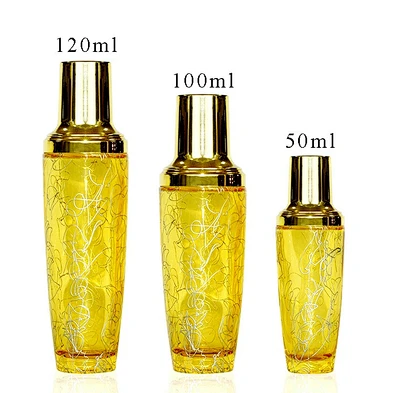 empty 50ml 100ml 120ml gold cosmetic glass bottle packaging lotion cosmetic glass container cosmetic sets