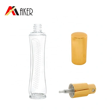 Slim shape 50ml empty clear crystal perfume glass bottle packaging with gold aluminum mist sprayer and whole cover aluminum cap