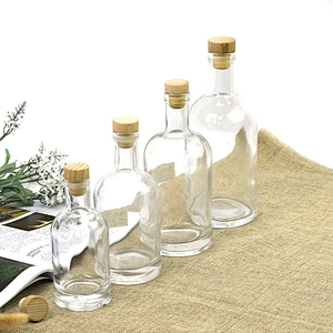 transparent 150ml 350ml 500ml 700ml glass wine bottle with cork tequila whisky liquor bottle whiskey vodka brandy bottle