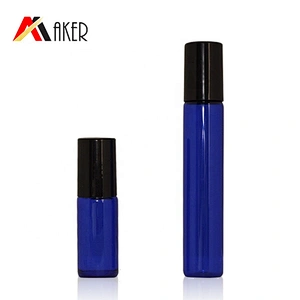 2020 New arrival cobalt blue 5ml 10ml glass roll on bottle with stainless steel roller and plastic screw cap
