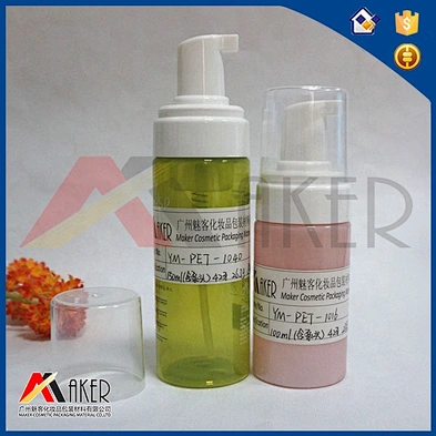 Wholesale 150ml green cylinder face wash plastic cosmetic soap foam pump bottle with cover