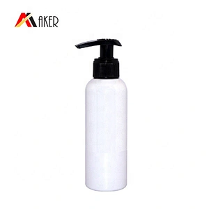 Wholesale 150ml boston round shape PET plastic cosmetic lotion bottle packaging with black plastic lotion pump