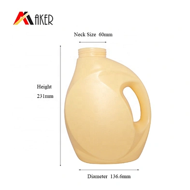 Factory wholesale price empty 2L light yellow HDPE plastic laundry detergent bottle