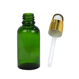 custom empty 30ml personal care packaging skin care serum dropper green glass essential oil bottle